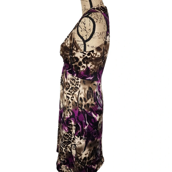 Muse Womens Twist Front Bodycon Animal Print Dress Size 6 Purple Brown - Picture 2 of 10
